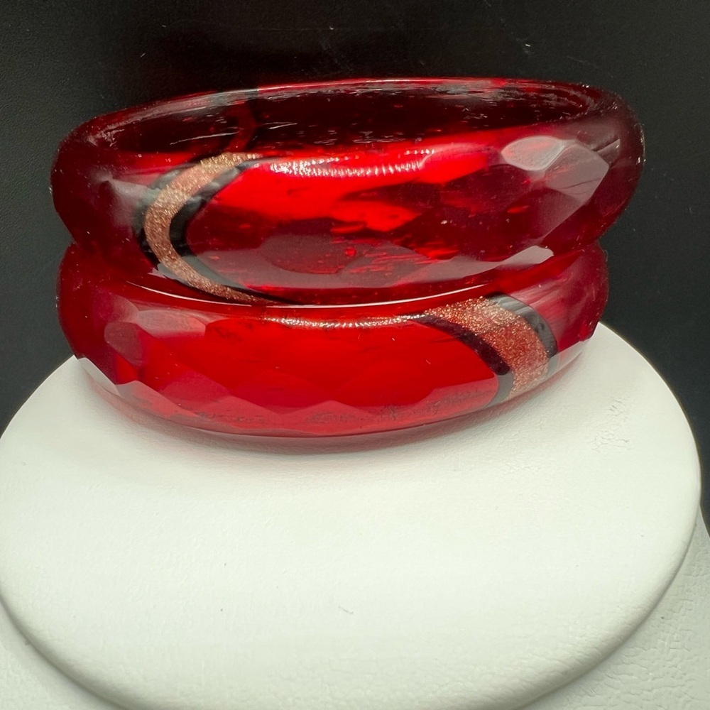 Pair Of Art Glass Bangle Bracelets Slim Stackable Layering Indie Bohemian